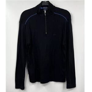 Daniel Hechter Paris Sweater Mens Medium 1/4 Zip Cotton Mock Neck‎ Black